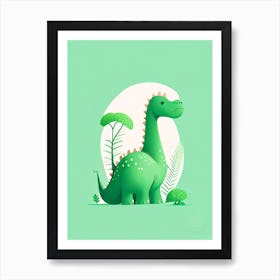 Brontosaurus Cute Mint Dinosaur Art Print