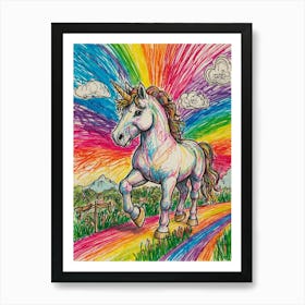 Unicorn On Rainbow Road Art Print