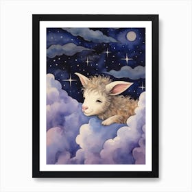 Baby Goat Sleeping In The Clouds Art Print