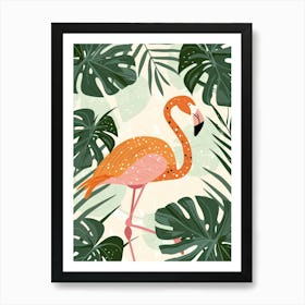 Jamess Flamingo And Monstera Deliciosa Boho Print 1 Art Print