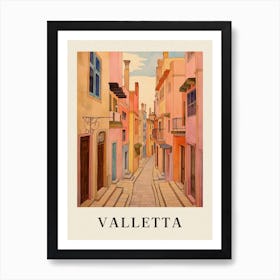 Valletta Malta 3 Vintage Pink Travel Illustration Poster Art Print