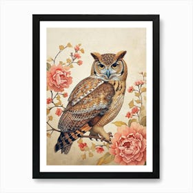 Burmese Fish Owl Japanese Painting 8 Art Print