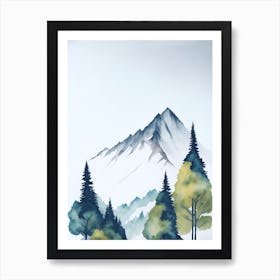 Mountain And Forest In Minimalist Watercolor Vertical Composition 151 Art Print