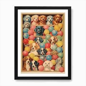 Collection Of Vintage Dogs Puppies And Balls Kitsch Art Print