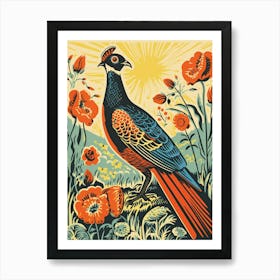 Vintage Bird Linocut Pheasant 6 Art Print