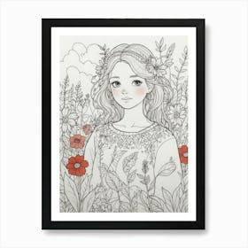 Girl In Flowers Art Print