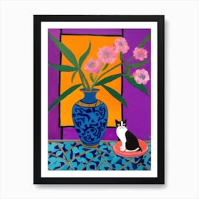 A Painting Of A Still Life Of A Bird Of Paradise With A Cat In The Style Of Matisse 3 Art Print