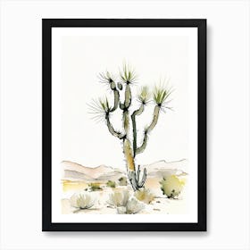 Joshua Trees In Mojave Desert Minimilist Watercolour  (1) Art Print