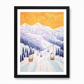 Whistler Blackcomb   British Columbia, Canada, Ski Resort Pastel Colours Illustration 3 Art Print