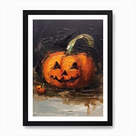 Spooky Halloween Pumpkin, Oil Painting 1 Art Print