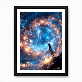 Girl looking at the swirling skies Art Print