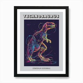 Neon Colourful Dinosaur Scribble Poster Affiche