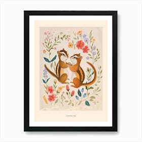 Folksy Floral Animal Drawing Chipmunk Poster Art Print