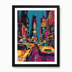 Broadway Theaters New York Colourful Silkscreen Illustration 1 Art Print