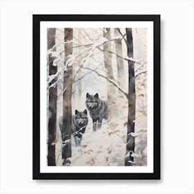 Winter Watercolour Gray Wolf 2 Art Print