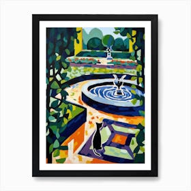 Painting Of A Cat In Versailles Gardens, France In The Style Of Matisse 04 Art Print