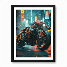 Motorcycle In A City Art Print