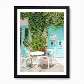 Greek Turquoise Coffee Corner Art Print