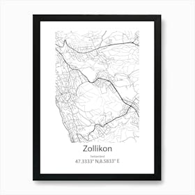 Zollikon,Switzerland Minimalist Map Art Print