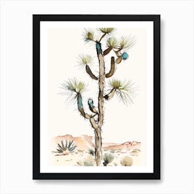 Joshua Tree By Desert Spring Minimilist Watercolour  (3) Art Print