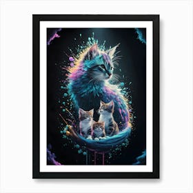 Cat And Kittens Art Print