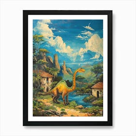 Dinosaur In An Ancient Village Painting 3 Art Print