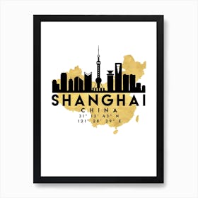 Shanghai China Silhouette City Skyline Map Art Print