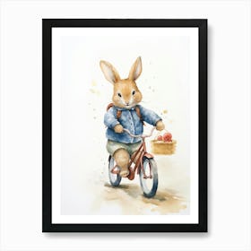 Bunny Biking Rabbit Prints Watercolour 3 Art Print