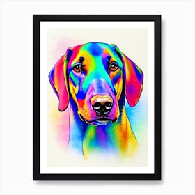 Doberman Pinscher Rainbow Oil Painting Dog Art Print