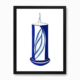 Unity Candle Symbol Blue And White Line Drawing Art Print