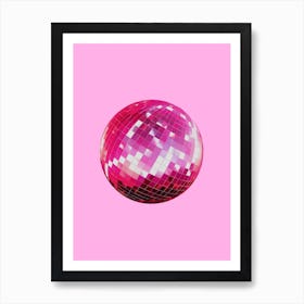 Pink Disco Ball, 70s, 90s, 80s, retro, candy, party, funky, dance, pop art design Art Print