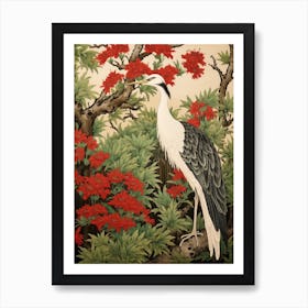 Woodland Sage And Bird 2 Vintage Japanese Botanical Art Print