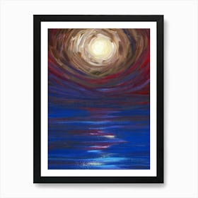 Moonriver - hand painted artwork painting moon sea night impressionism blue bedroom living room dark vertical Art Print