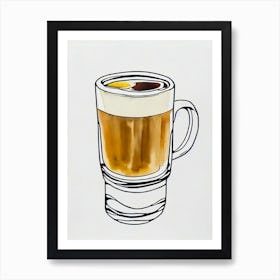 Irish Coffee Minimal Line Drawing With Watercolour Cocktail Poster Art Print