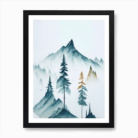 Mountain And Forest In Minimalist Watercolor Vertical Composition 110 Art Print