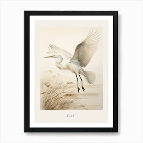 Vintage Bird Drawing Egret 2 Poster Art Print