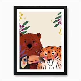 Tiger, Bear And Toucan 1 Art Print