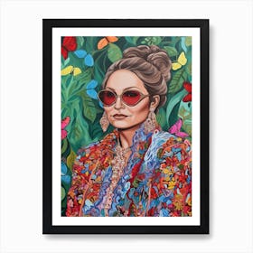 Floral Handpainted Portrait Of Jennifer Lopez J Lo Art Print