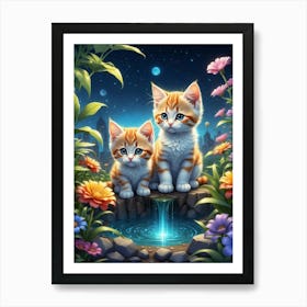 Two Kittens In A Pond Art Print