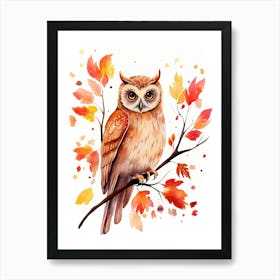 N Owl Watercolour In Autumn Colours 1 Art Print