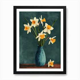 Daffodil Flowers On A Table   Contemporary Illustration 2 Art Print