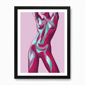 Retro Nude Figure In Plum Red And Green Art Print
