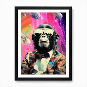 Thinker Monkey In Space Collage 1 Art Print