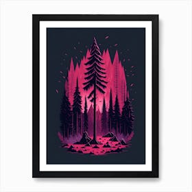 A Fantasy Forest At Night In Red Theme 62 Art Print