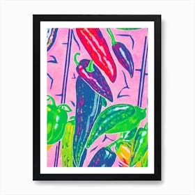 Serrano Pepper 2 Risograph Retro Poster vegetable Art Print