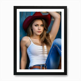 Beautiful Girl In Cowboy Hat Art Print