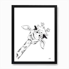 Black and White Giraffe Face Art Print