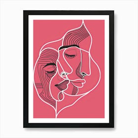 Minimalist Portrait Line Pink Woman 5 Art Print