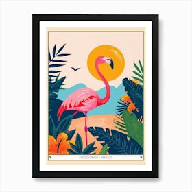 Greater Flamingo Las Coloradas Mexico Tropical Illustration 2 Poster Art Print