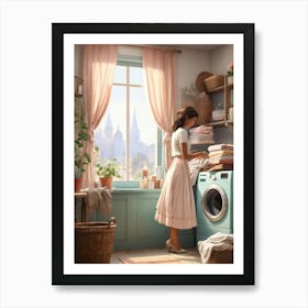 Girl In A Laundry Room Art Print